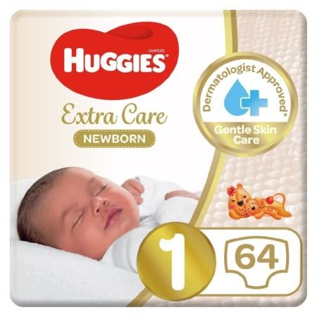 Huggies Extra Care Newborn Diapers – Size 1 (Up To 5 Kg) 64 Diapers